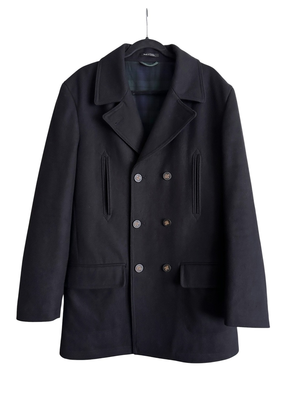RALPH LAUREN Black‎ Wool Blend Peacoat Mens 42L Double Breasted Quilted Lining
